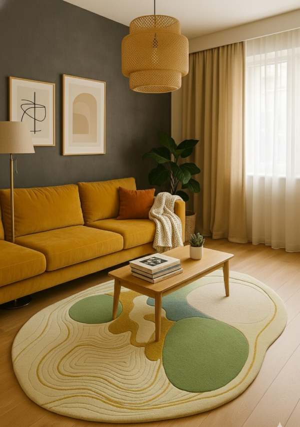 Modern Organic Irregular Shaped Area Rug - Hand-Tufted Abstract Wool Carpet