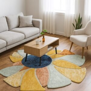 Bloom Hand-Tufted Floral Rug – Sage, Ochre, and Navy
