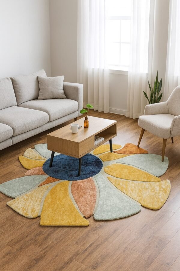 Bloom Hand-Tufted Floral Rug – Sage, Ochre, and Navy